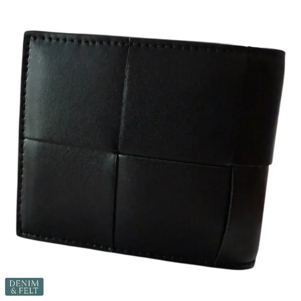 NEW Bottega Veneta Cassette Intreccio Leather Bifold Wallet Black Italy Designer